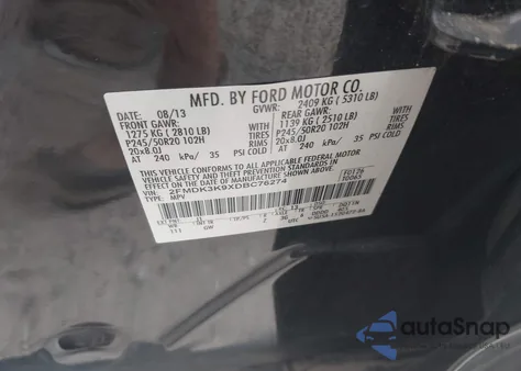 2013 Ford Edge Limited z USA, uszkodzony, nr VIN 2FMDK3K9XDBC76274